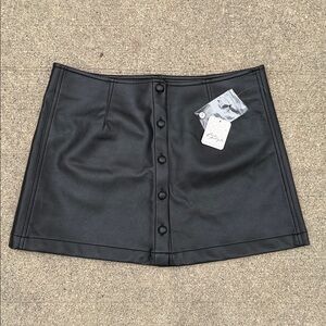 Free People Pleather Button-up Mini Skirt - Black